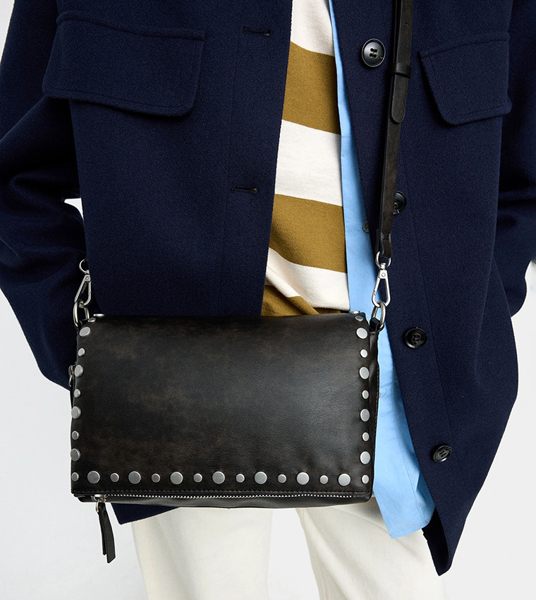 Faux Leather Studded Shoulder Bag