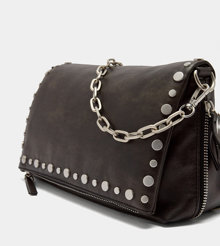 Faux Leather Studded Shoulder Bag