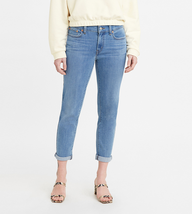 Washed Mid Rise Boyfriend Fit Jeans