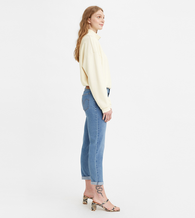Washed Mid Rise Boyfriend Fit Jeans