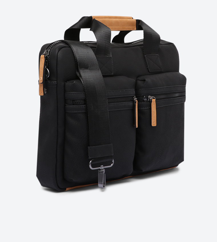 Buy Aldo Ediliri Top Zip Closure Shoulder Strap Laptop Bag Black - Main Image