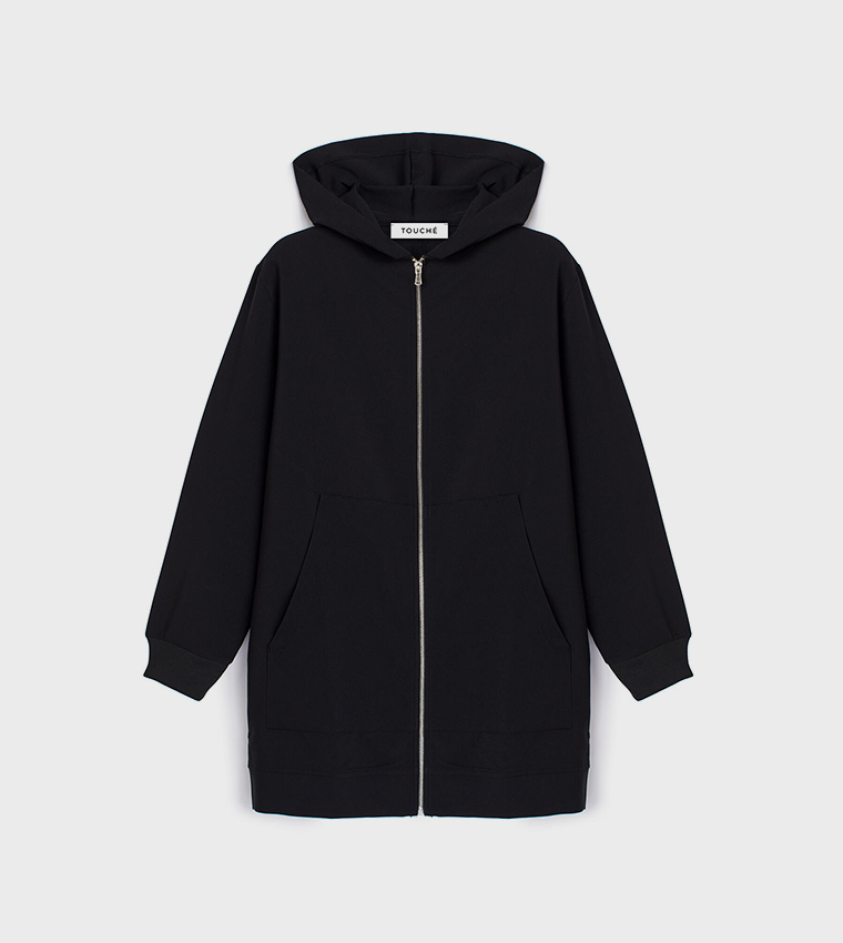Buy Touché Solid Hooded Zipper Jacket In Black | 6thStreet Oman