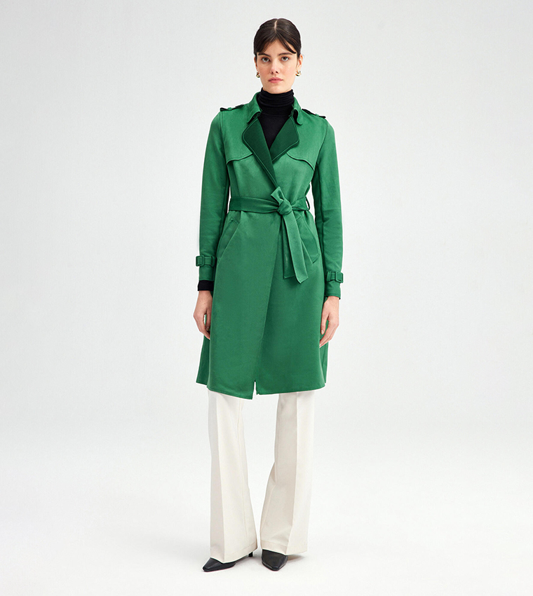 Green suede trench coat best sale