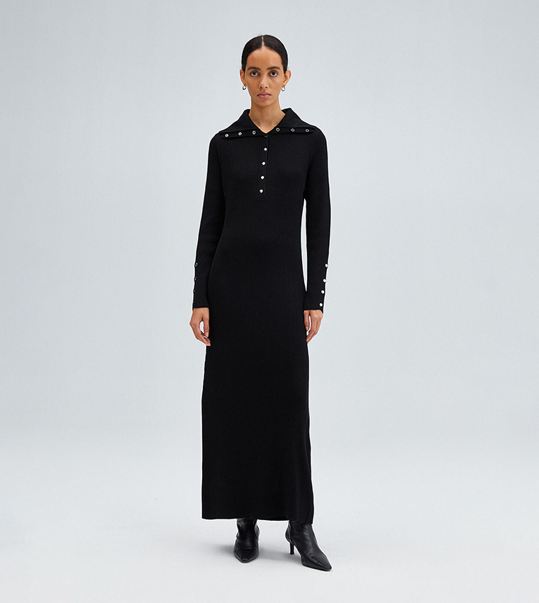 Buy Touché Snap Button Detailed Knit Dress In Black | 6thStreet UAE