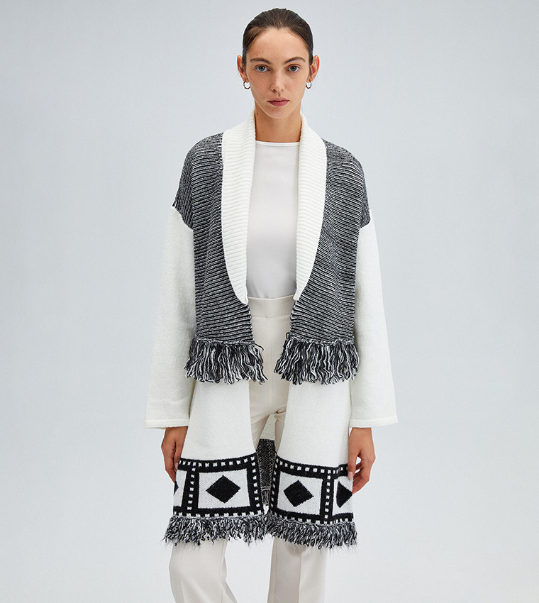 Buy Touché Fringe Detail Shawl Collar Kimono In Multiple Colors