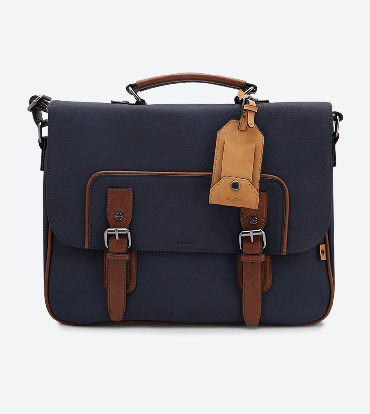 Gludia Double Buckle Pin Closure Flap Lap Top Bag - Navy