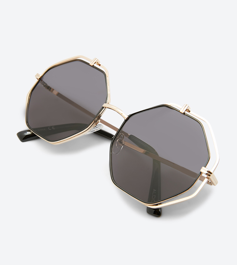 Naralith Octagon Frame Stylish Sunglasses - Black