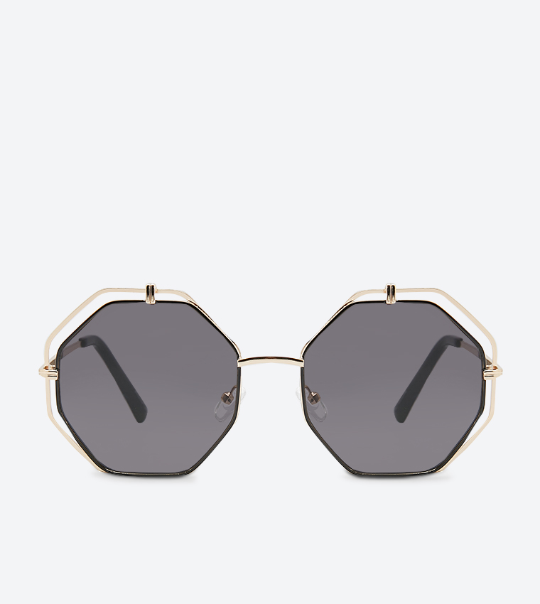 Naralith Octagon Frame Stylish Sunglasses - Black