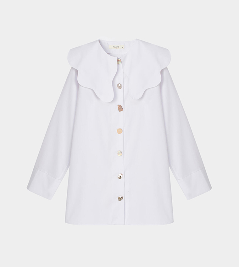 Solid scallop Collar Long Sleeves Top