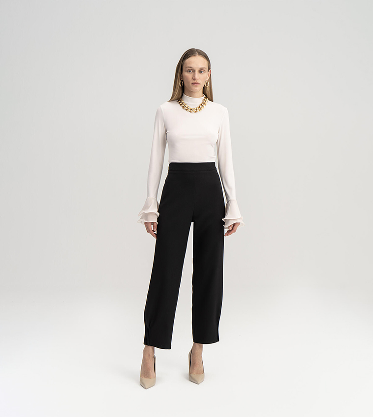 Zippered Waist Stitch Detail Trousers