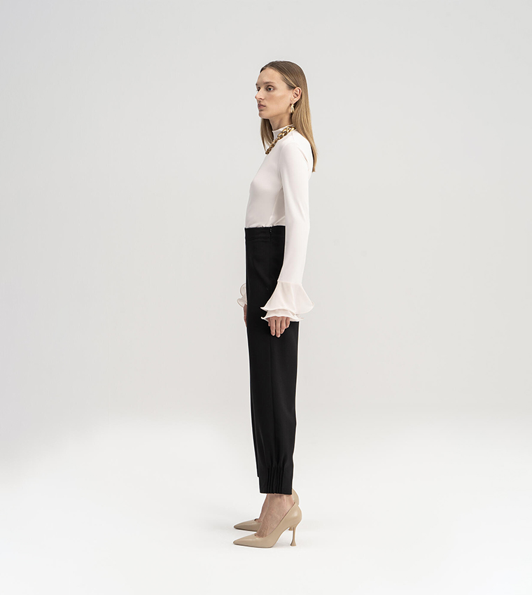Zippered Waist Stitch Detail Trousers