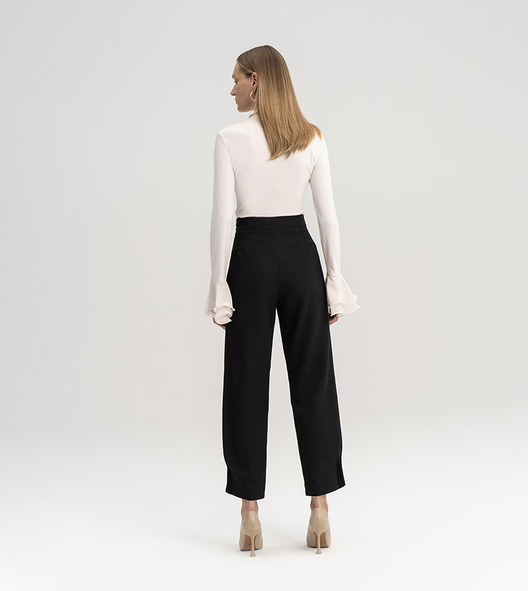 Zippered Waist Stitch Detail Trousers