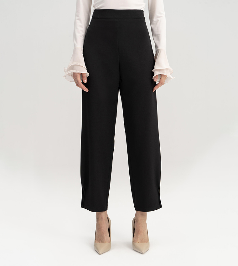Zippered Waist Stitch Detail Trousers