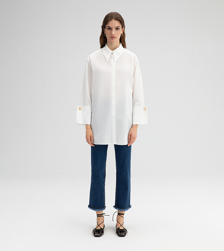 Solid Wide Cuff Long Sleeves Shirt