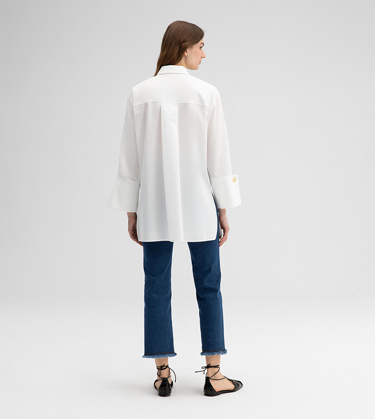 Solid Wide Cuff Long Sleeves Shirt