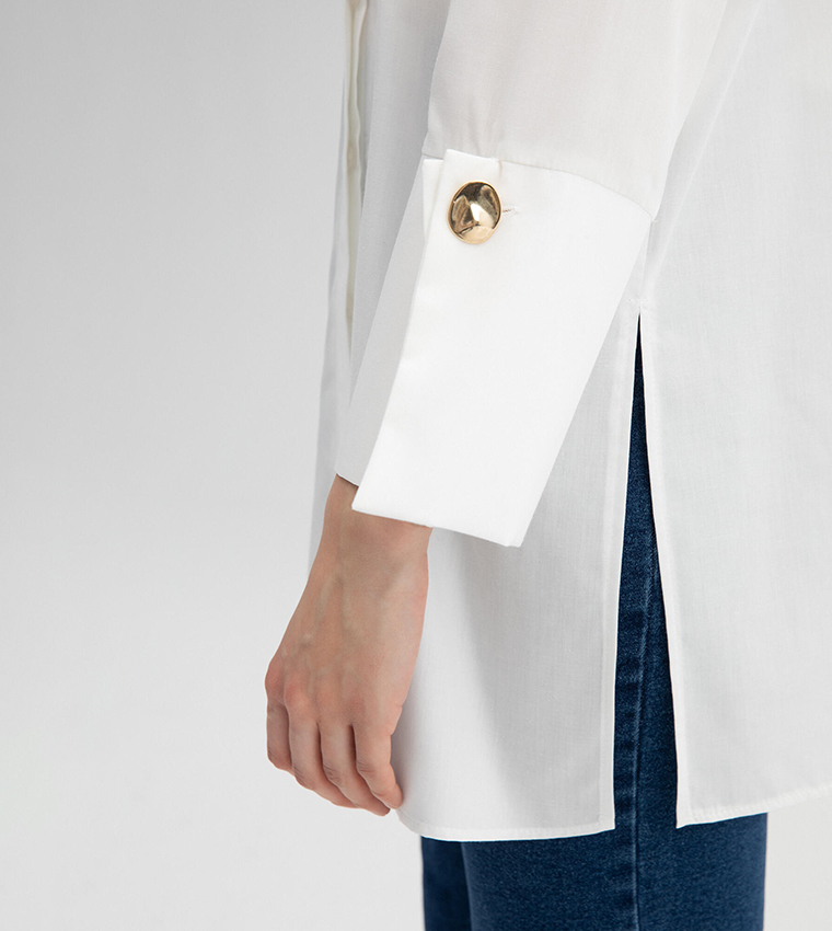 Solid Wide Cuff Long Sleeves Shirt