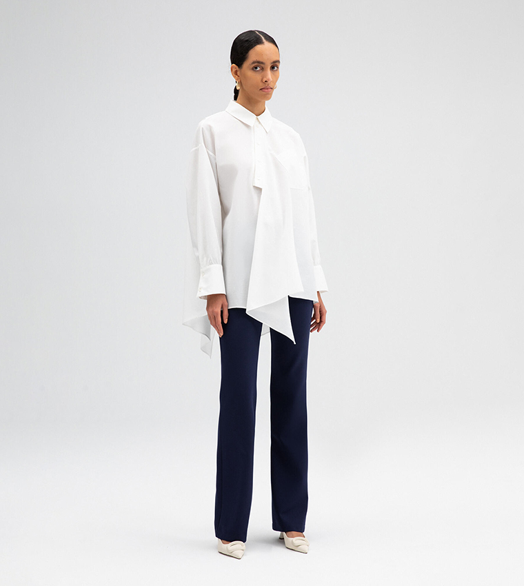 Solid Button Detail Asymmetric Shirt