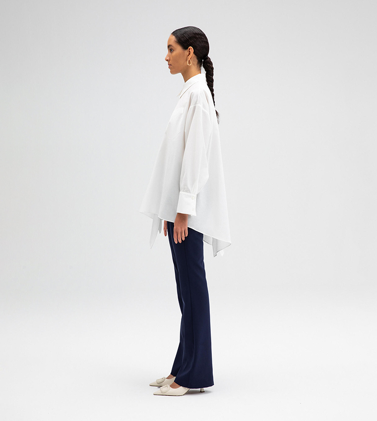 Solid Button Detail Asymmetric Shirt