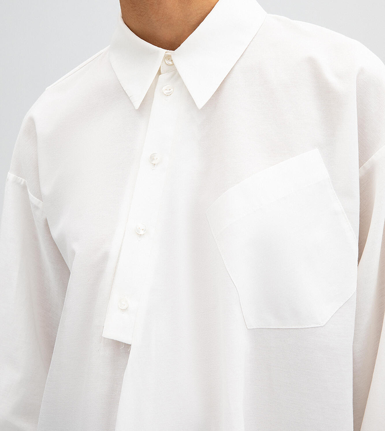Solid Button Detail Asymmetric Shirt