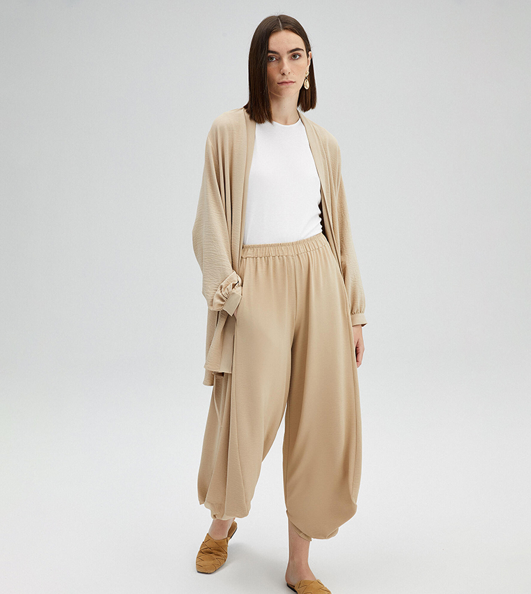 Solid Elastic Waist Baggy Pants