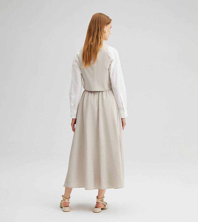 Button Detail Vest and Skirt Set with Pockets