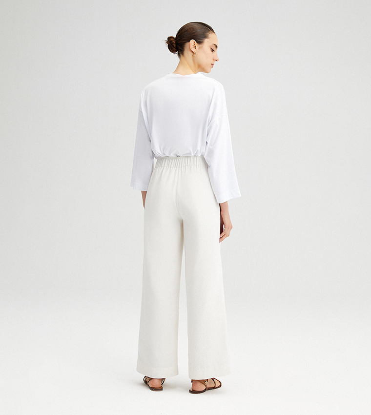 Buy Touché Linen Look Wide Leg Trousers In White