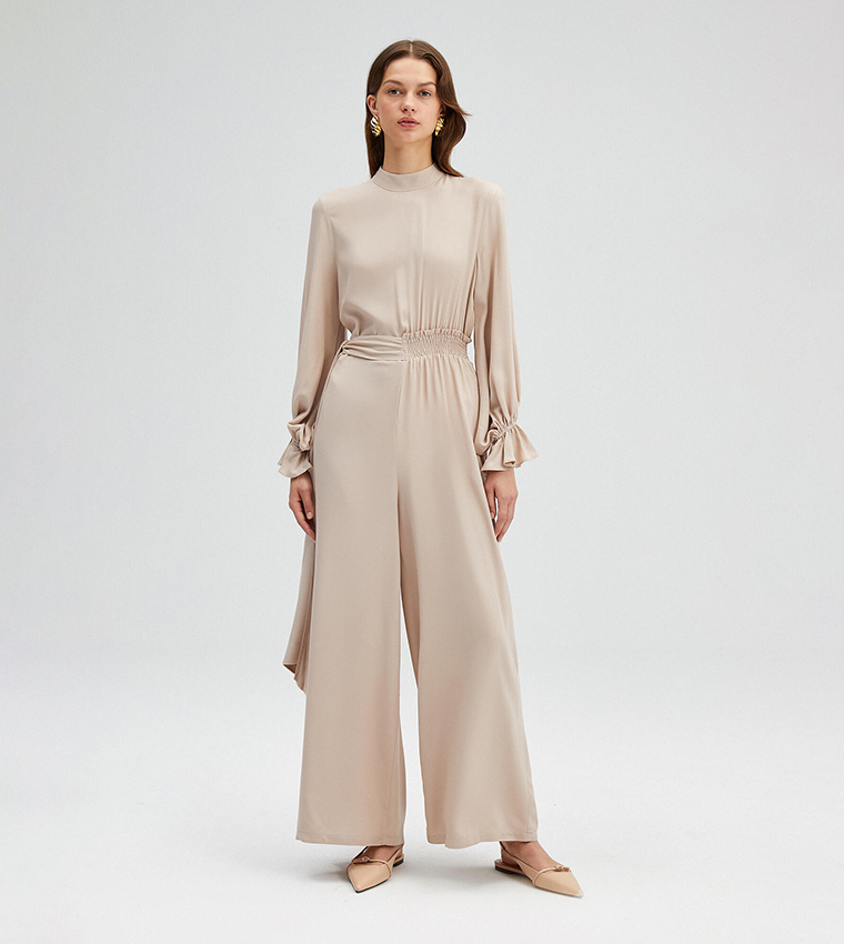 Solid Belted Waist Jumpsuit