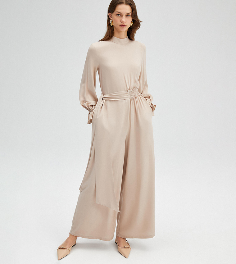 Solid Belted Waist Jumpsuit