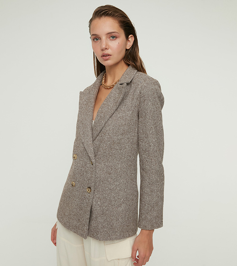 Buy Trendyol Buttoned Blazer Jacket In Brown | 6thStreet UAE