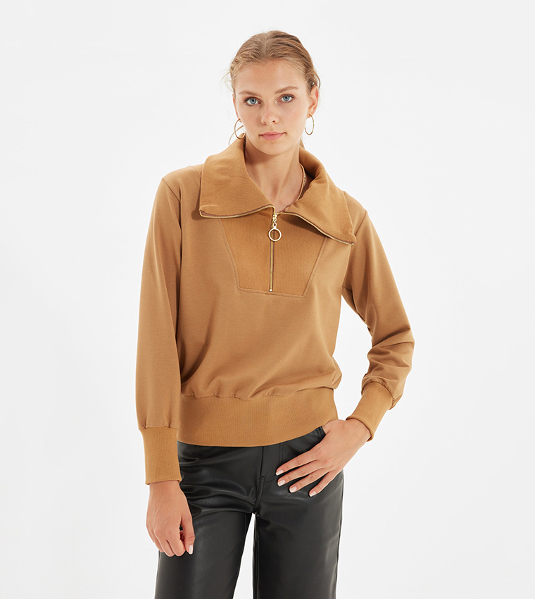 Buy Trendyol Wide Collar Sweatshirt In Beige 6thStreet Bahrain