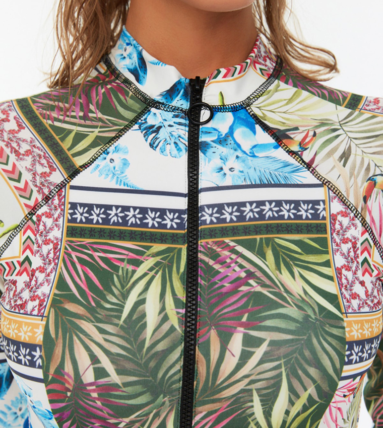 Trend4us Zip-Front Colorblock Short Sleeve Surfing Jumpsuit