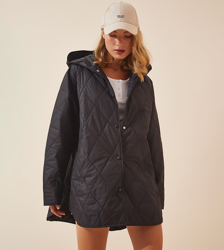 Quilted jacket store with hood