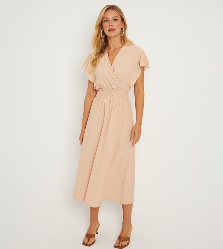 Buy Cool Sexy Double Breasted Wrap Midi Dress In Beige 6thStreet Oman