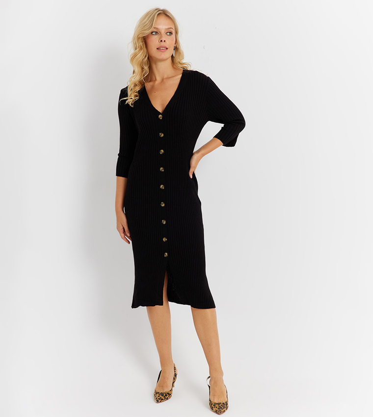 Buy Cool & Sexy Knitted V Neck Sweater Dress In Black | 6thstreet Saudi Arabia Buy Cool & Sexy Knitted V Neck Sweater Dress In Black | 6thstreet Saudi Arabia