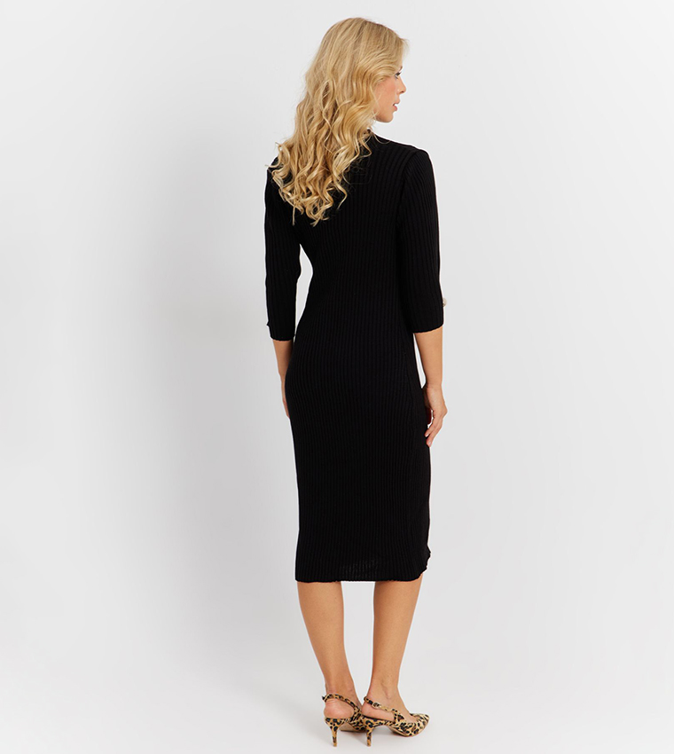 Buy Cool & Sexy Knitted V Neck Sweater Dress In Black | 6thstreet Saudi  Arabia