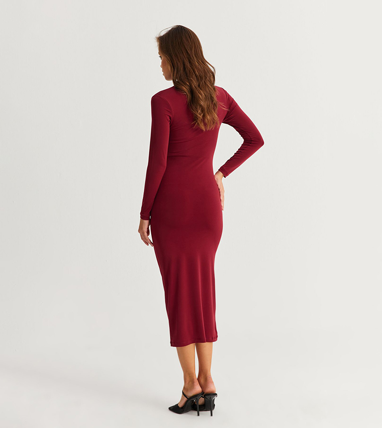 maroon bodycon dress long sleeve Love to Dream Burgundy Long Sleeve Embroidered Mesh Mini Dress