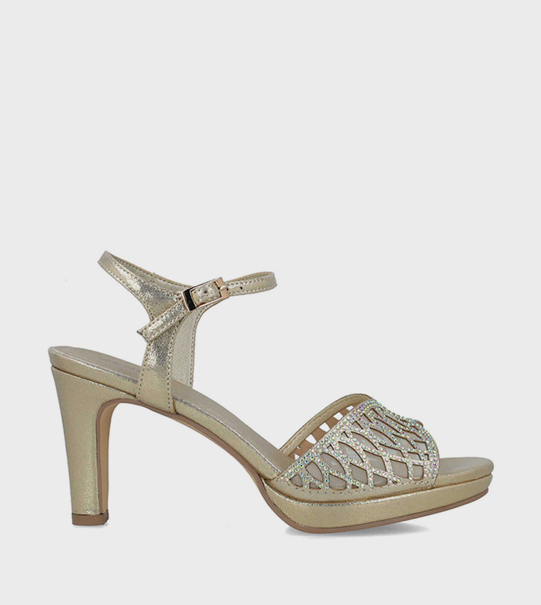 Buy Menbur MANES Ankle Strap Open Toe Heel Sandals In Gold