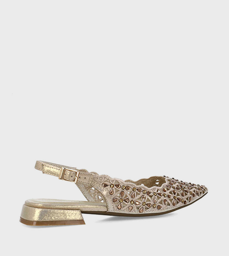 Embellished Low Heel Slingback Sandals