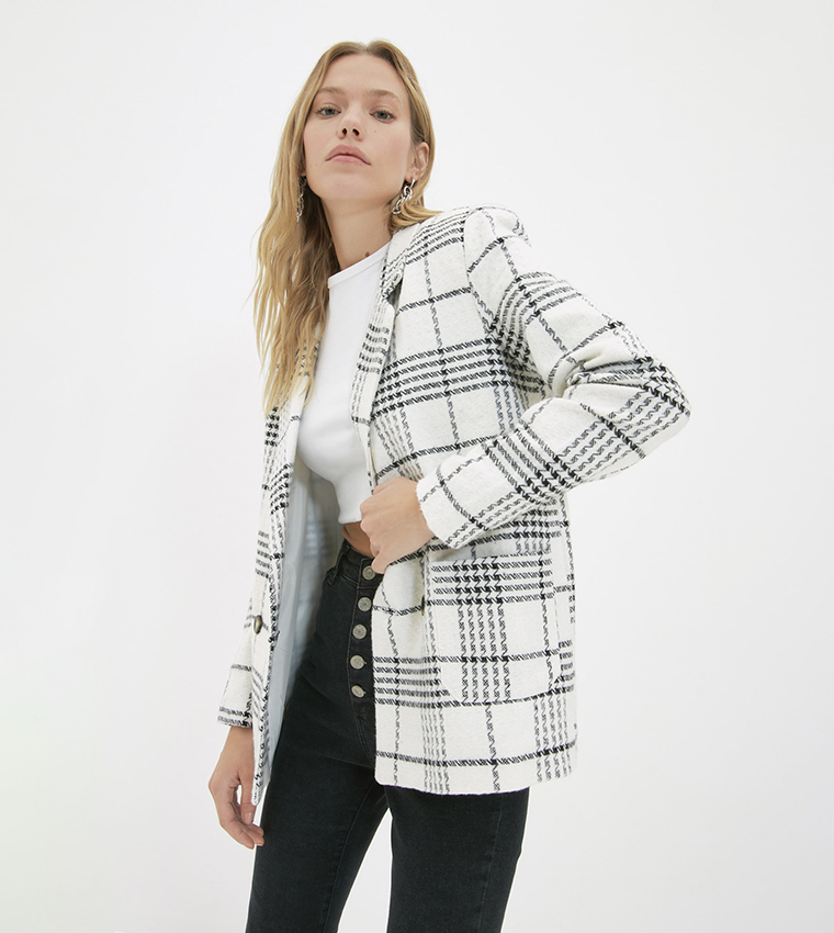 Buy Trendyol Casual Plaid Jacket In White 6thStreet UAE