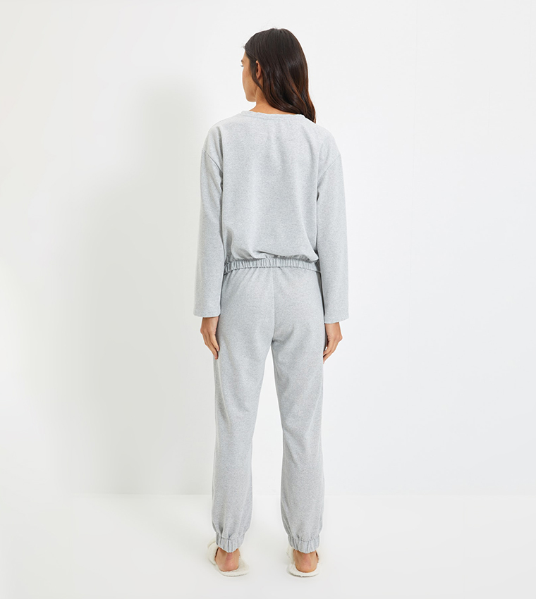 Buy Trendyol Basic Printed Night Suit In Grey | 6thStreet Qatar