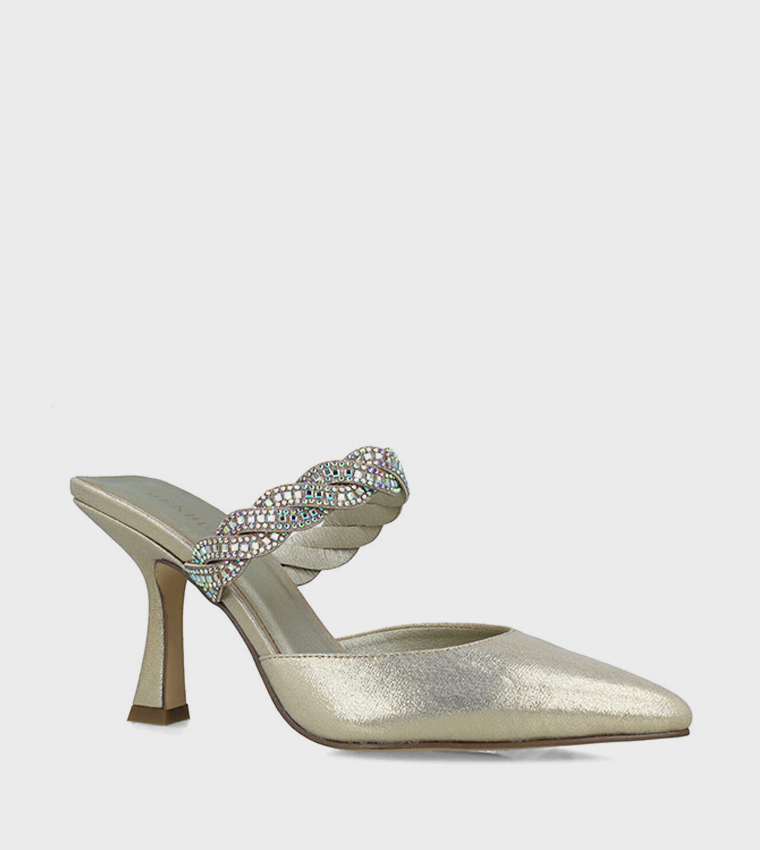 Buy Menbur Embellished Pointed Toe Heel Mules In Gold 6thStreet UAE
