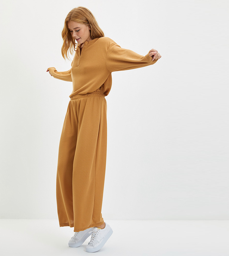 Buy Trendyol Wide Leg Trackpants In Brown