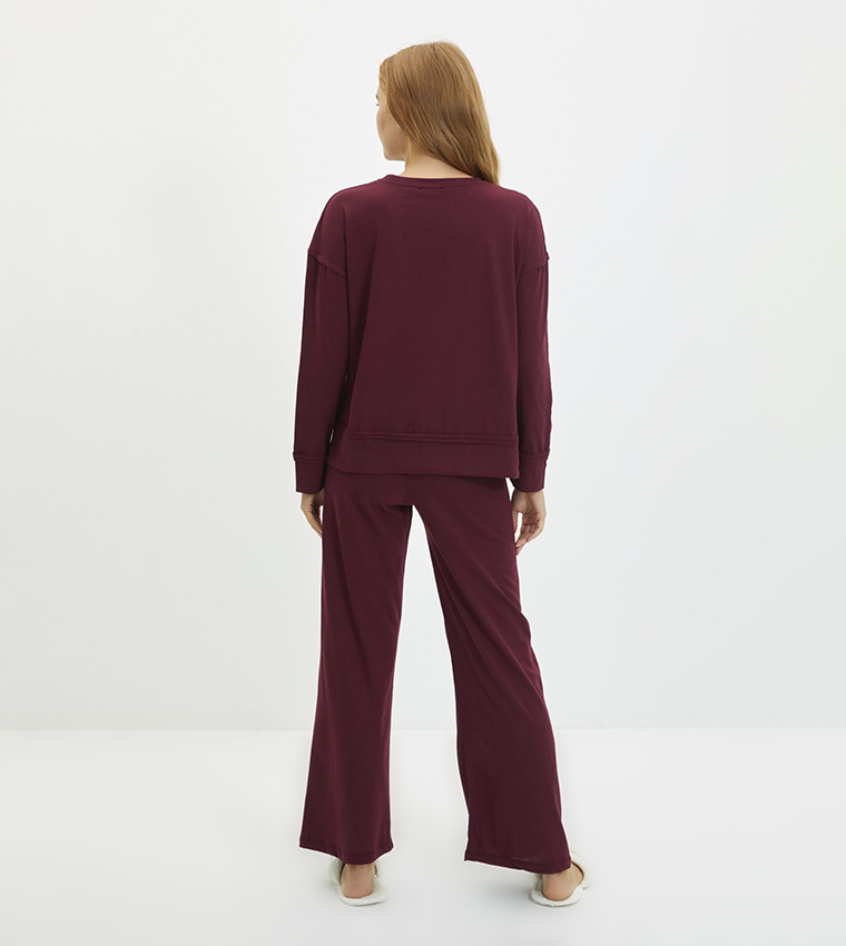 Buy Trendyol Basic Night Suit In Maroon | 6thStreet UAE