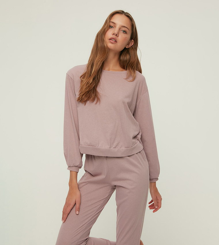 Buy Trendyol Basic Night Suit In Purple | 6thStreet Kuwait