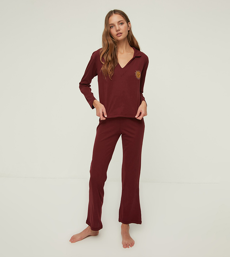 Buy Trendyol Embroidered Night Suit In Red | 6thStreet Qatar