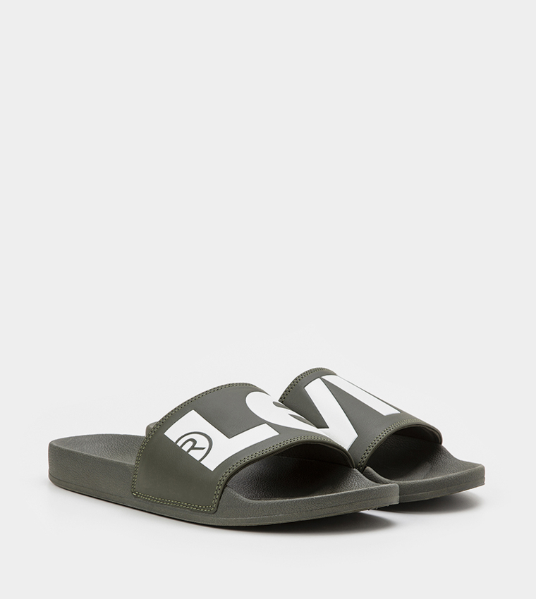 Logo Print Open Toe Slides