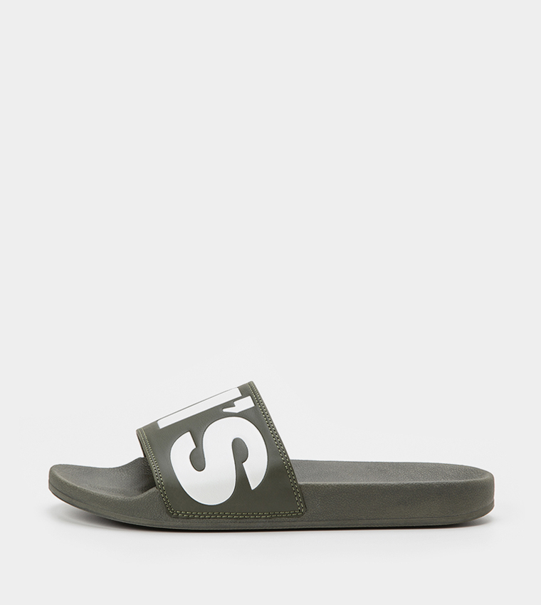 Logo Print Open Toe Slides