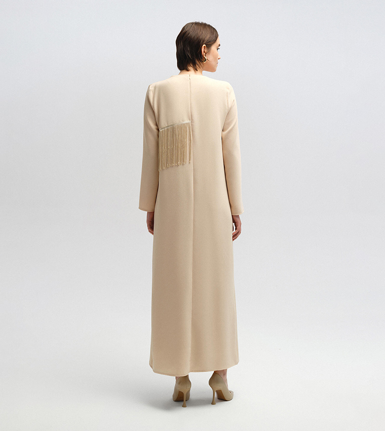 Fringe Detail Crepe A-Line Dress