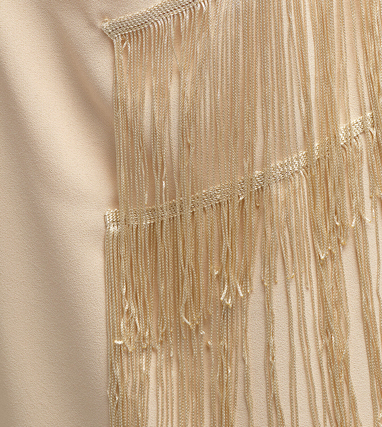 Fringe Detail Crepe A-Line Dress
