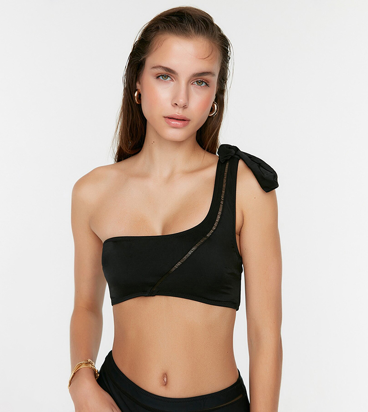 Buy Trendyol One Shoulder Tie Detailed Bikini Bra In Black 6thStreet Qatar
